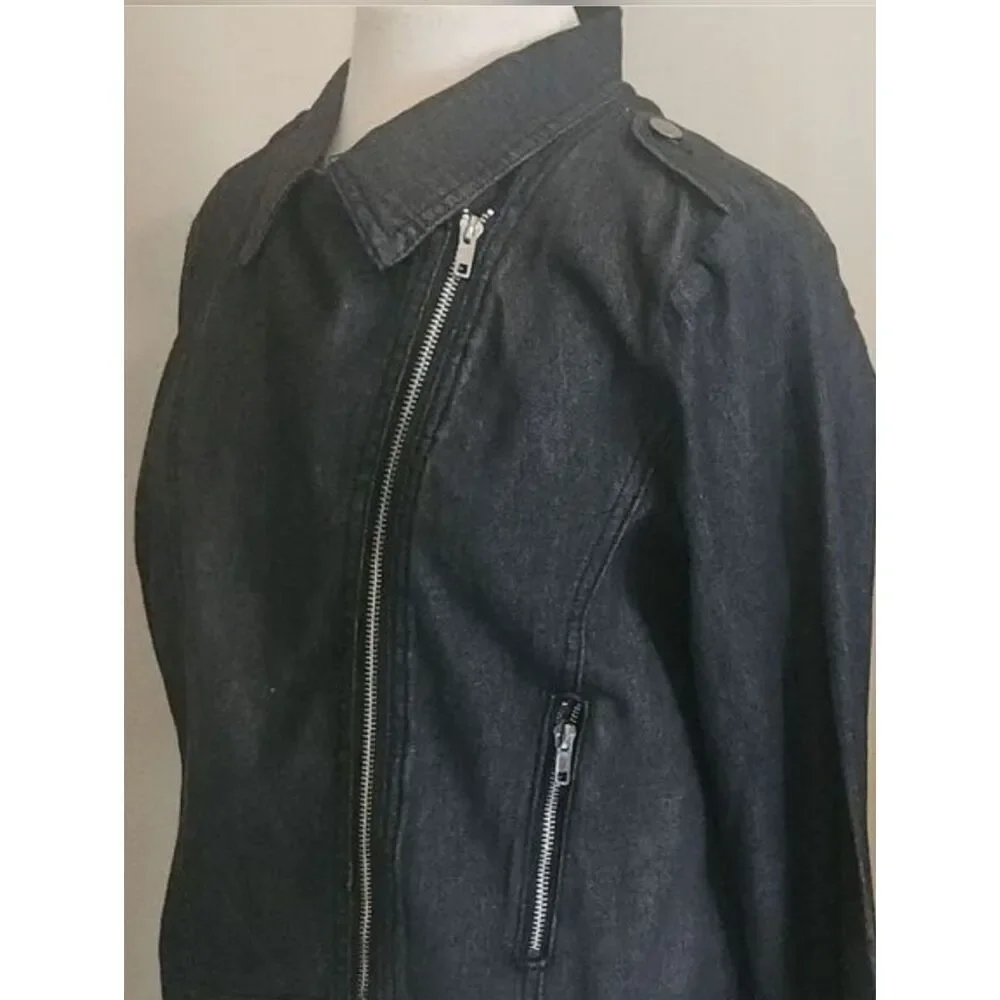 J47 Alegra K Dark blue Denim Zip-Front Jacket zip pockets & button shoulder tabs
